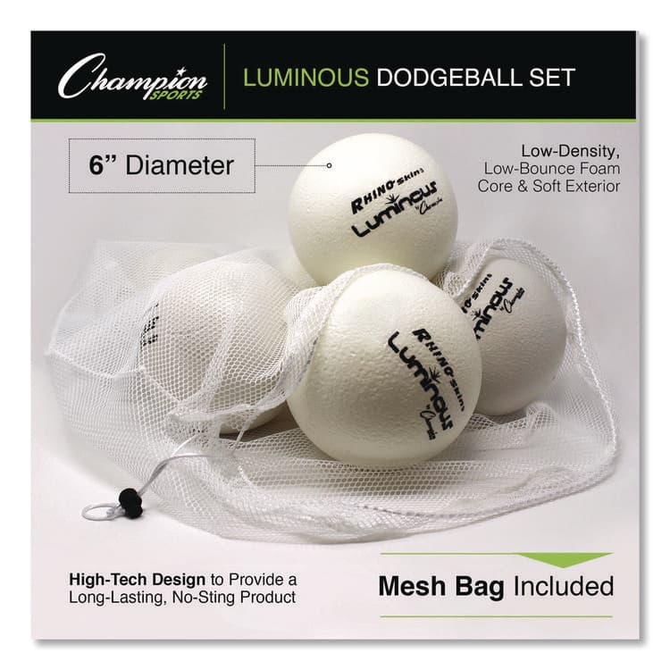CHAMPION SPORT Rhino Skin Luminous Dodgeball Set, 6.3" Diameter, Luminous White/Blue, 6/Set (CSIRXLUMSET) thumbnail 4