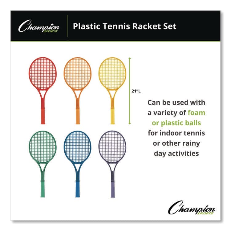 CHAMPION SPORT Plastic Tennis Racket Set, Six 21" Rackets, Assorted Colors (CSIJTRSET) thumbnail 3