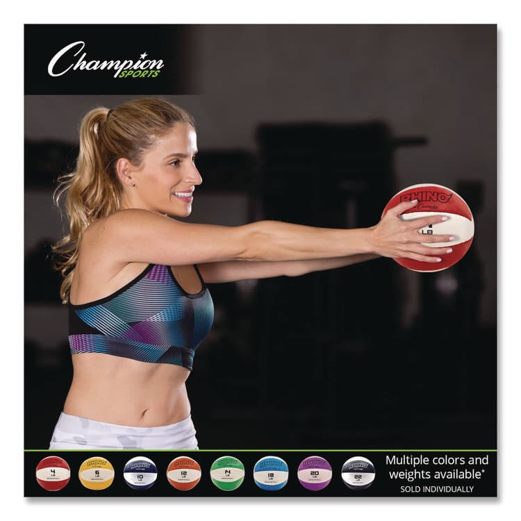 CHAMPION SPORT Rhino Leather Medicine Ball, 4 lb, Red/White (CSIMB4) thumbnail 3