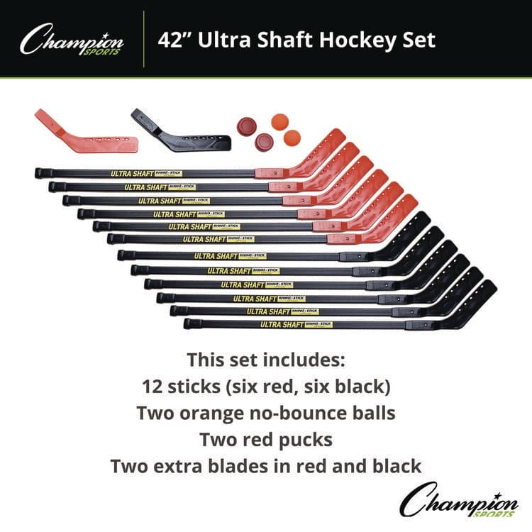 CHAMPION SPORT Ultra Shaft Hockey Set, Twelve 42" Hockey Sticks/Two Pucks/Two Balls/Two Extra Blades (CSIUS42SET) thumbnail 2