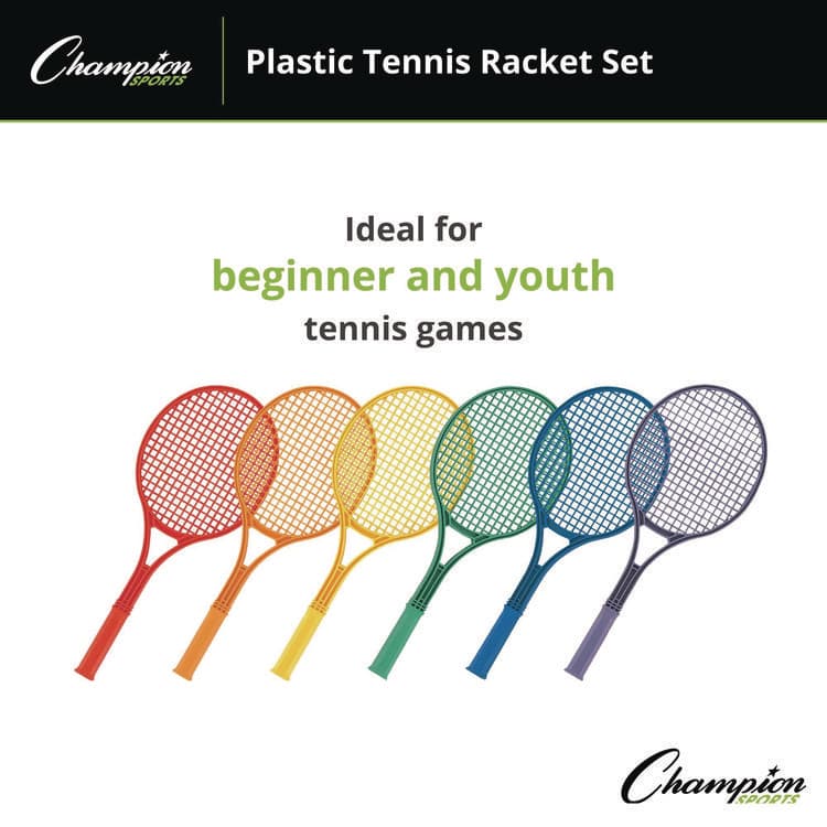 CHAMPION SPORT Plastic Tennis Racket Set, Six 21" Rackets, Assorted Colors (CSIJTRSET) thumbnail 2