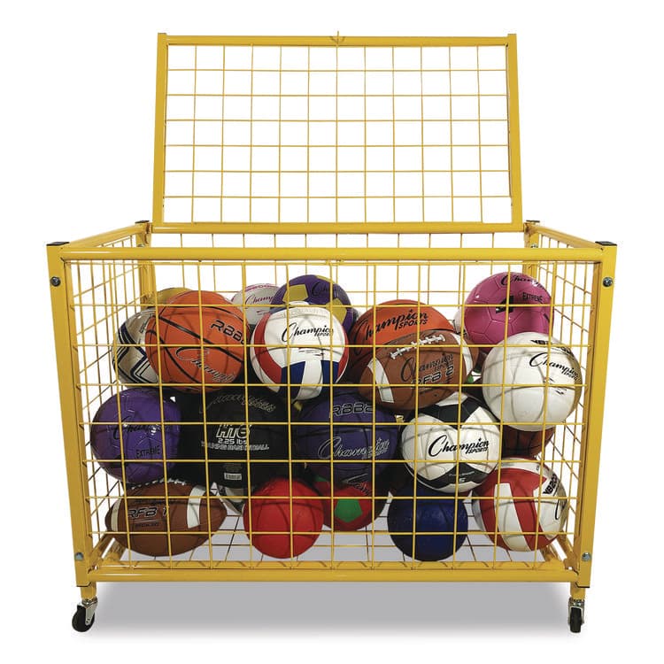 CHAMPION SPORT Full Size Lockable Ball Locker, Metal, 132 lb Capacity, 24 x 42 x 29.75, Yellow (CSILRCL)