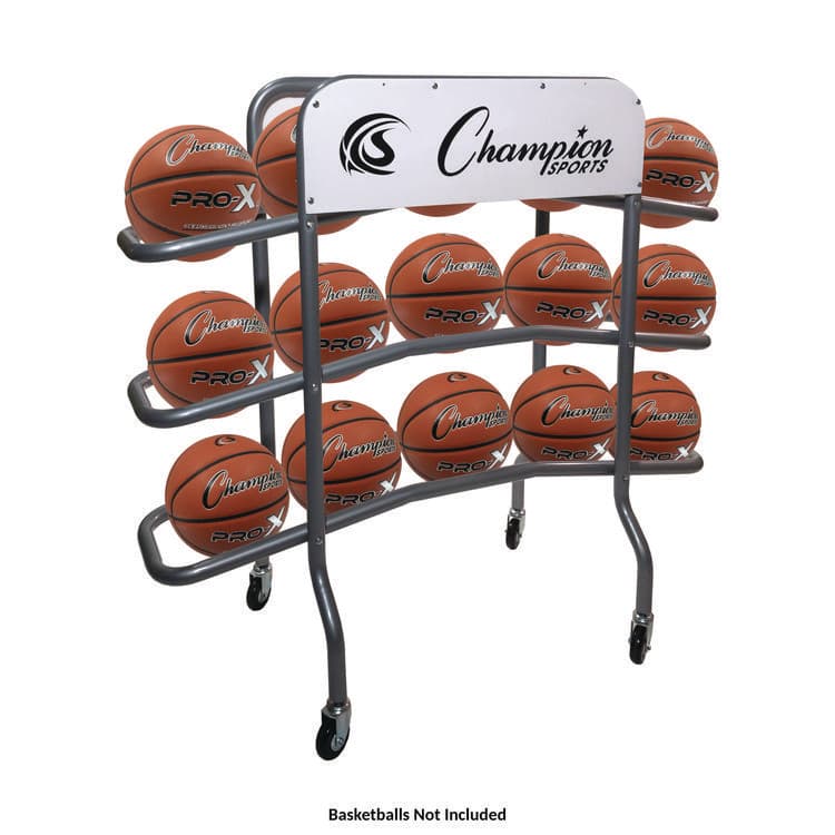 CHAMPION SPORT 3-Tier Pro Basketball Rack, Metal, 220 lb Capacity, 8 x 60 x 48, Silver (CSICBR15) thumbnail 4