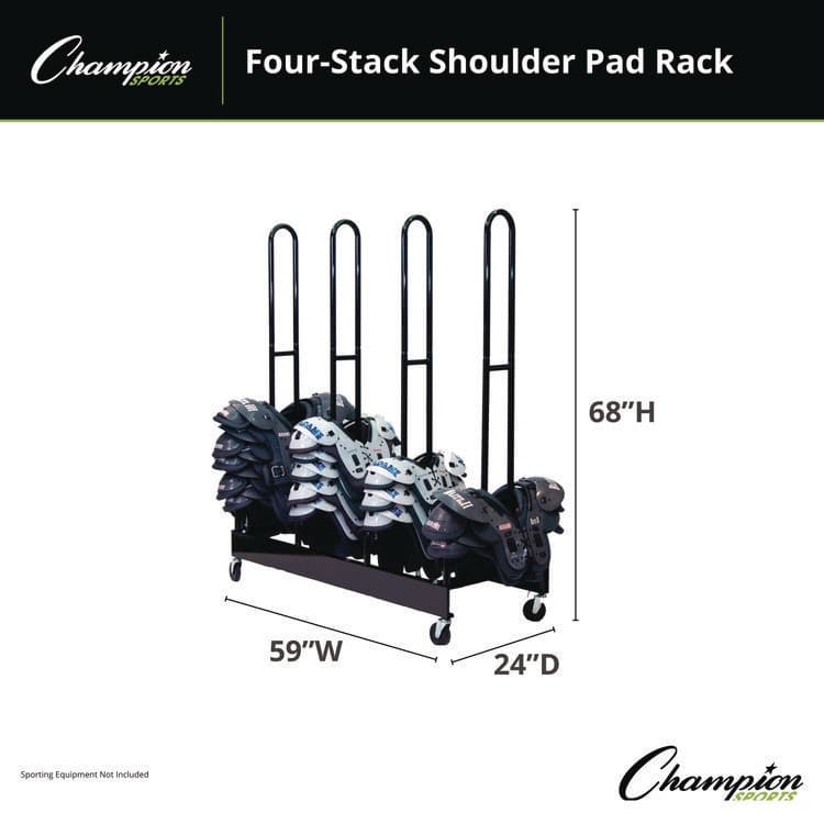 CHAMPION SPORT Mobile Four-Stack Shoulder Pad Rack, Metal, 176 lb Capacity, 24" x 59" x 68", Black (CSIFBSPR4) thumbnail 2