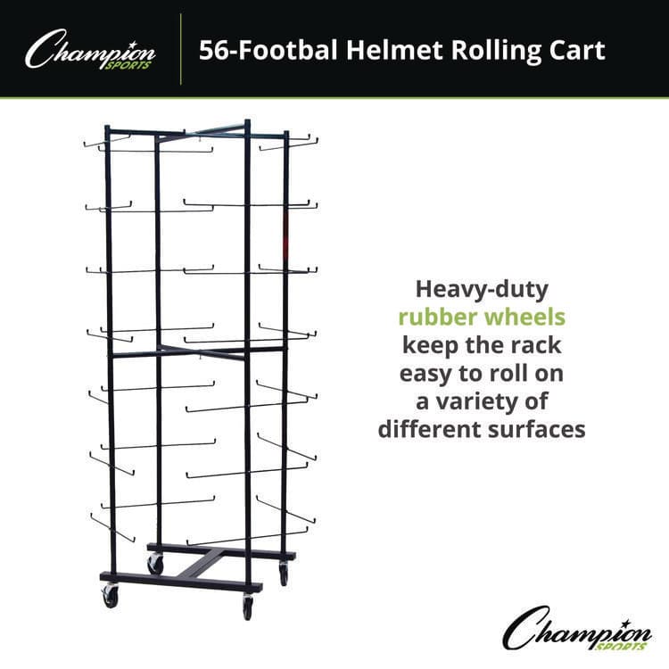 CHAMPION SPORT 56 Football Helmet Rolling Rack, 26" x 28" x 81", Black (CSIFBWR) thumbnail 3