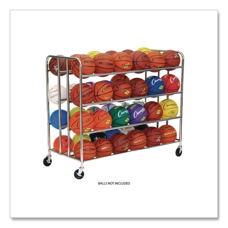 CHAMPION SPORT 48 Ball Double Wide Ball Cart, Metal, 176 lb Capacity, 24 x 55.5 x 46.5, Chrome (CSIBRC48)