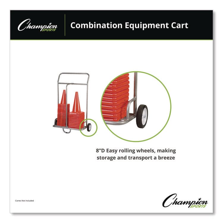 CHAMPION SPORT Combination Equipment Cart, Metal, 132 lb Capacity, 16 x 32 x 48, Silver (CSICSCART) thumbnail 3