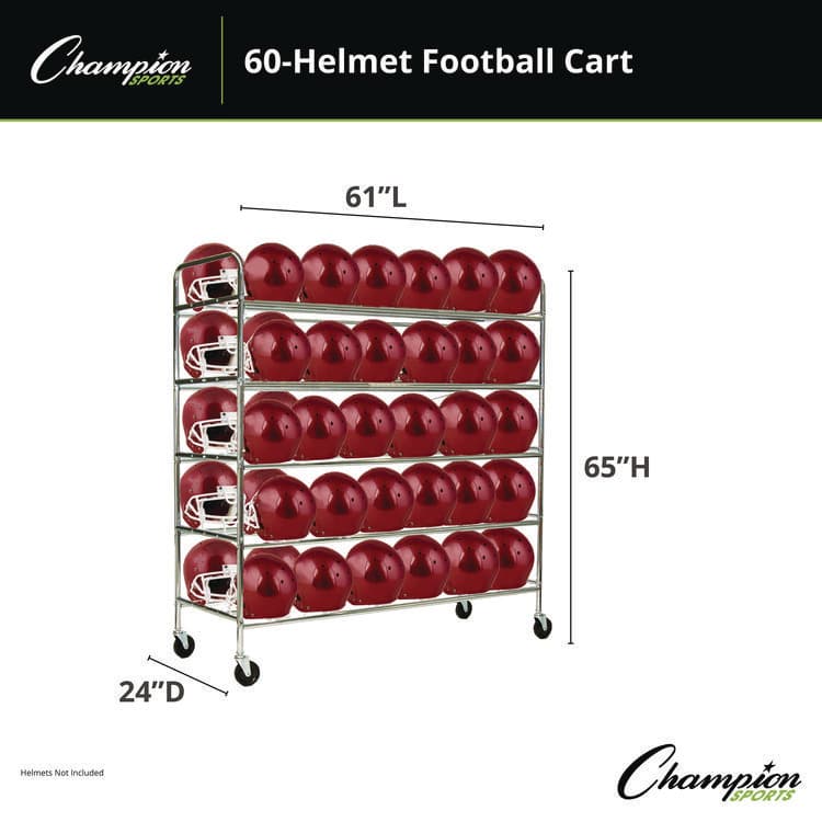 CHAMPION SPORT 60 Helmet Football Cart, Five Shelves, Metal, 176 lb Capacity, 24" x 61" x 65", Chrome (CSIFBHC) thumbnail 2