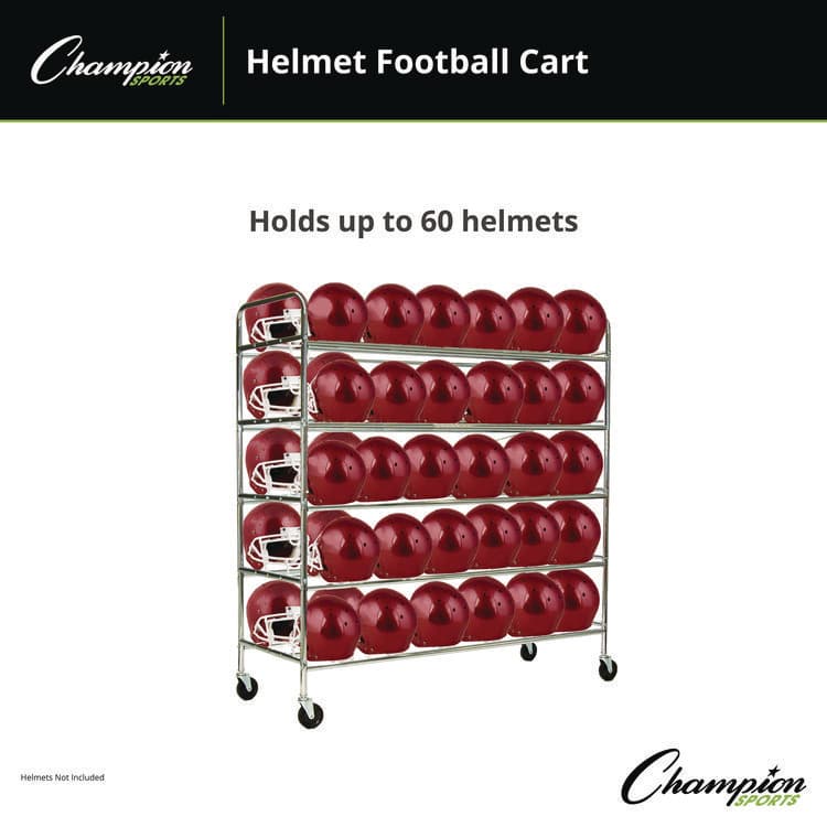 CHAMPION SPORT 60 Helmet Football Cart, Five Shelves, Metal, 176 lb Capacity, 24" x 61" x 65", Chrome (CSIFBHC) thumbnail 3
