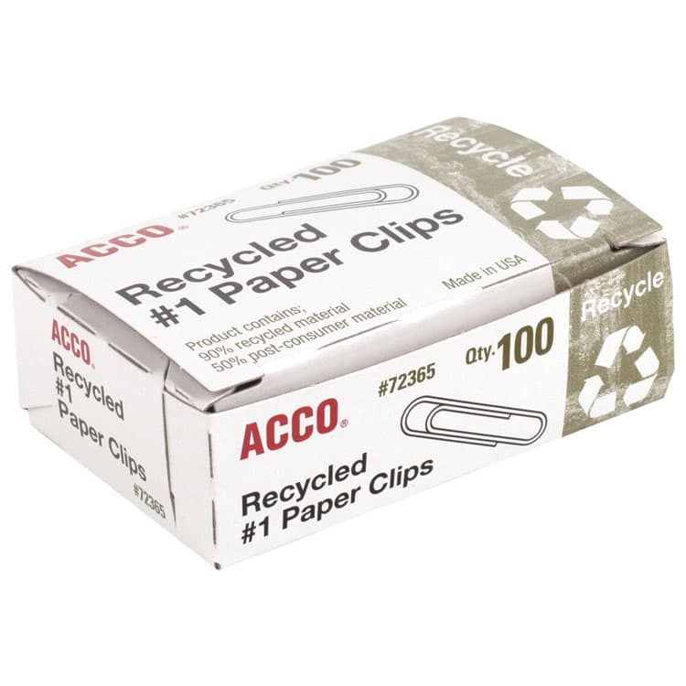 ACCO BRANDS, . Recycled Paper Clips, #1, Smooth, Silver, 100 Clips/Box, 10 Boxes/Pack (ACC72365) thumbnail 4