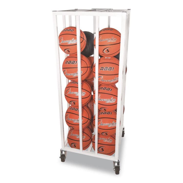 CHAMPION SPORT Deluxe Vertical Ball Cage, Fits Approximately 20 Balls, Metal, 20" x 20" x 48", White (CSI20BC) thumbnail 2