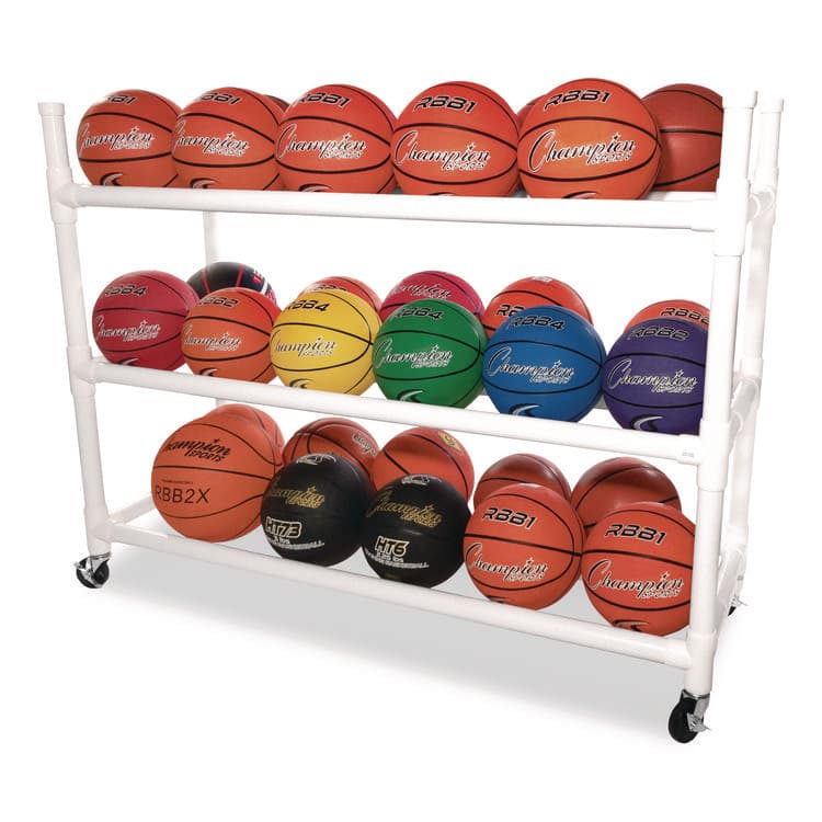 CHAMPION SPORT 30 Basketball Heavy-Duty Cart, Heavy-Duty Plastic, 176 lb Capacity, 19 x 55 x 45, White (CSI30CART) thumbnail 4