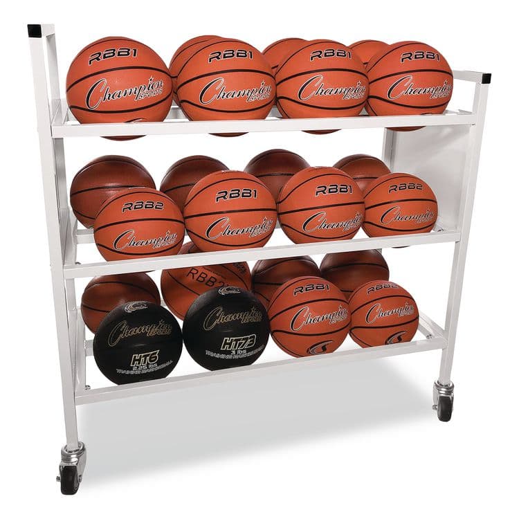 CHAMPION SPORT Double Wide Cart, Fits Approximately 24 Balls, Metal, 20" x 42" x 44", White (CSI24BC) thumbnail 3