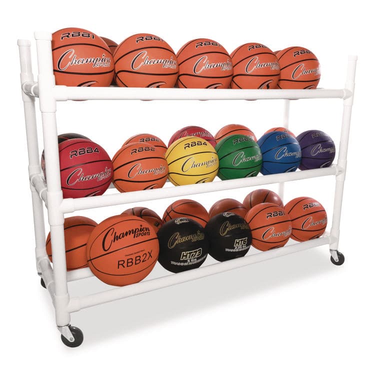 CHAMPION SPORT 30 Basketball Heavy-Duty Cart, Heavy-Duty Plastic, 176 lb Capacity, 19 x 55 x 45, White (CSI30CART) thumbnail 3