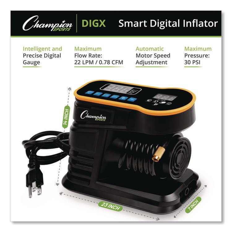 CHAMPION SPORT Champion Sports Digital Electronic Inflator, 0.78 cu ft/min, 30 psi, 70" Cord (CSIDIGX) thumbnail 2