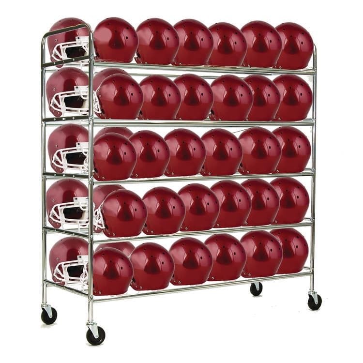 CHAMPION SPORT 60 Helmet Football Cart, Five Shelves, Metal, 176 lb Capacity, 24" x 61" x 65", Chrome (CSIFBHC)