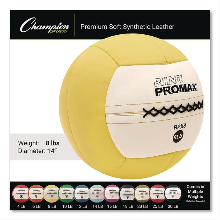CHAMPION SPORT Rhino Promax Medicine Ball, 8 lb, Yellow (CSIRPX8) thumbnail 2