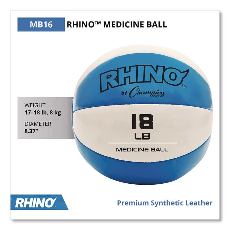 CHAMPION SPORT Rhino Leather Medicine Ball, 18 lb, Teal/White (CSIMB16) thumbnail 2