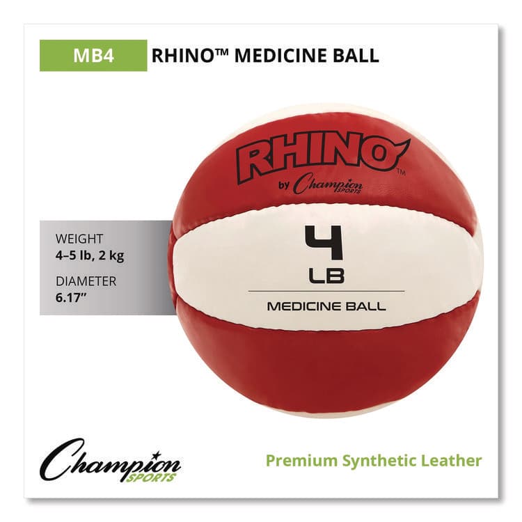 CHAMPION SPORT Rhino Leather Medicine Ball, 4 lb, Red/White (CSIMB4) thumbnail 2