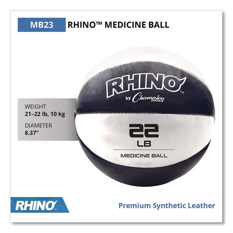 CHAMPION SPORT Rhino Leather Medicine Ball, 22 lb, Black/White (CSIMB23) thumbnail 2