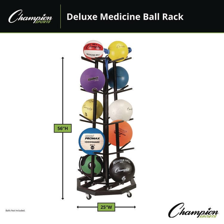 CHAMPION SPORT Deluxe Five-Row Mobile Medicine Ball Rack, Metal, 198 lb Capacity, 25" x 25" x 56", Black (CSIMBR3) thumbnail 2