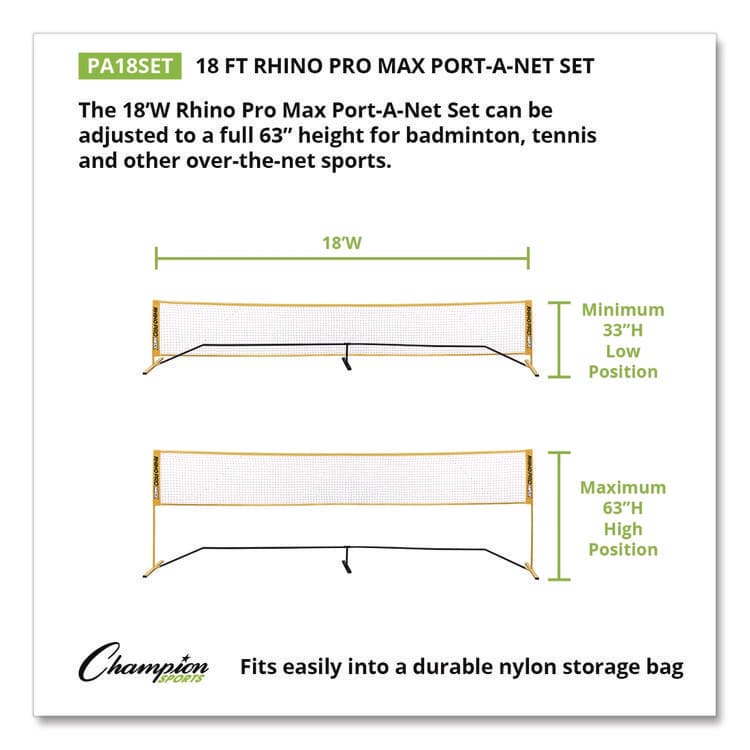 CHAMPION SPORT Rhino Port-A-Net Set, 36" to 60" x 18 ft, 1" dia Frame (CSIPA18SET) thumbnail 2
