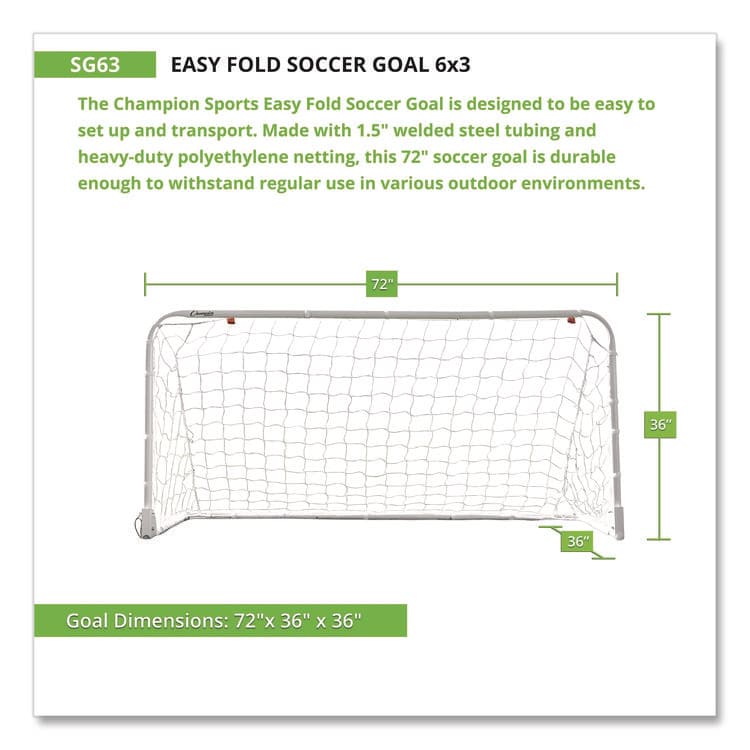 CHAMPION SPORT Easy Fold Soccer Goal, 6 ft x 3 ft, 1.25" dia Frame (CSISG63) thumbnail 2