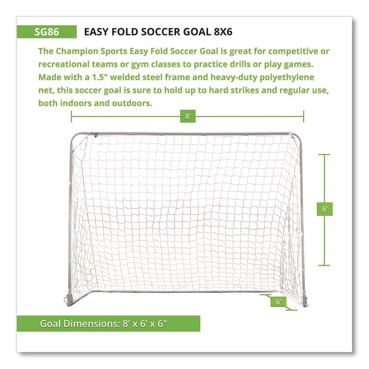 CHAMPION SPORT Easy Fold Soccer Goal, 8 ft x 6 ft, 1.25" dia Frame (CSISG86) thumbnail 2