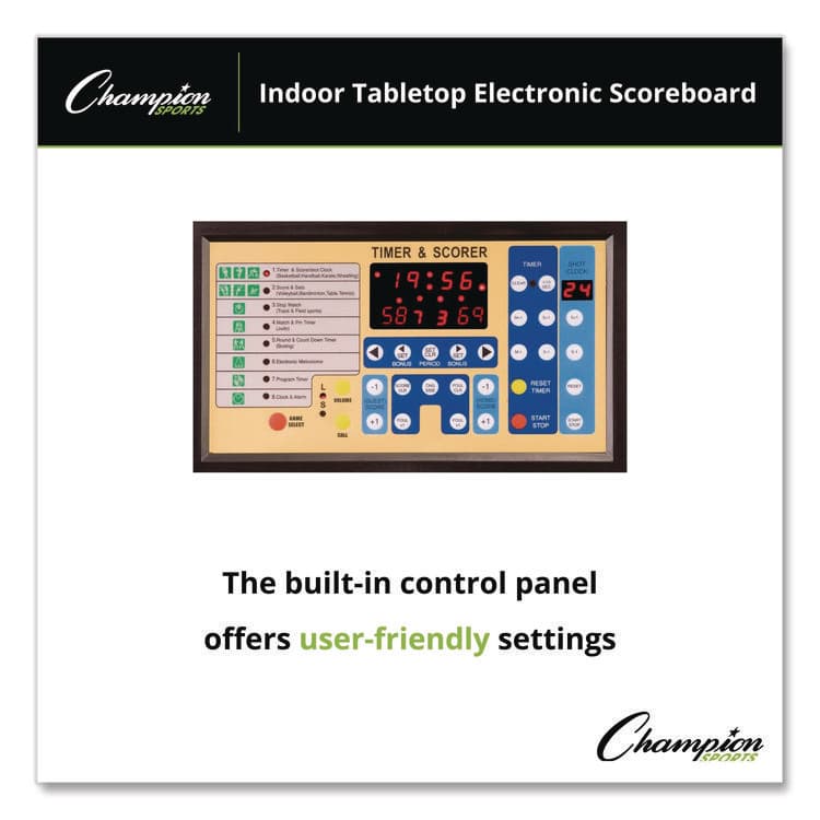 CHAMPION SPORT Tabletop Indoor Electronic Scoreboard, 24" x 16" x 10", Black Face, Red/Green/Yellow Graphics (CSIT90) thumbnail 4