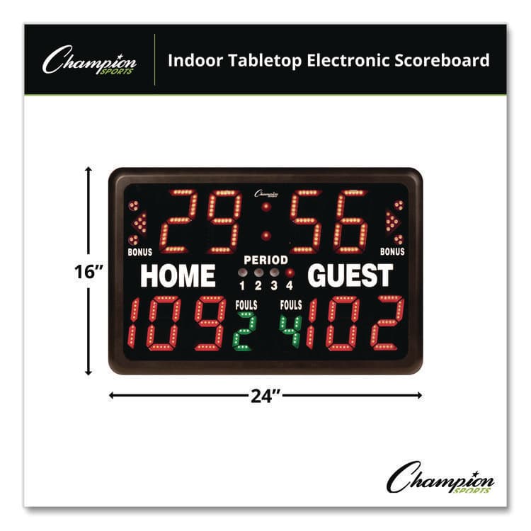 CHAMPION SPORT Tabletop Indoor Electronic Scoreboard, 24" x 16" x 10", Black Face, Red/Green/Yellow Graphics (CSIT90) thumbnail 2