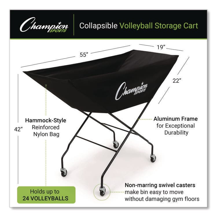 CHAMPION SPORT Pro Collapsible Volleyball Cart, 23" x 55" x 41", Black (CSIVCPRO) thumbnail 2
