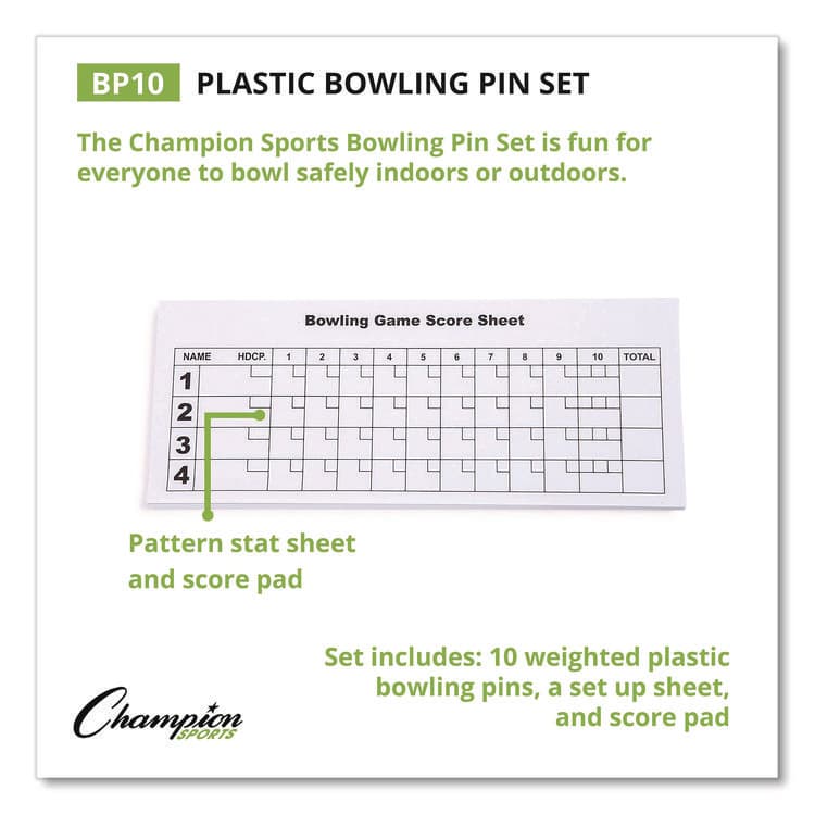 CHAMPION SPORT Plastic Bowling Pin Set, White, 10/Set (CSIBP10) thumbnail 2