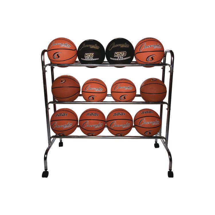 CHAMPION SPORT Powder-Coated Ball Cart, Metal, 132 lb Capacity, 17 x 41 x 41, Silver (CSIBRC3) thumbnail 2