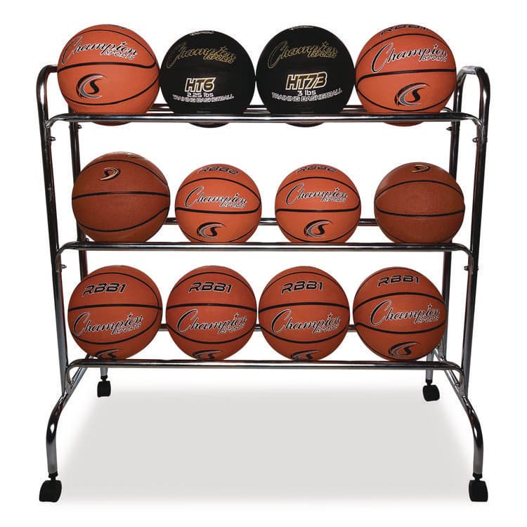 CHAMPION SPORT Powder-Coated Ball Cart, Metal, 132 lb Capacity, 17 x 41 x 41, Silver (CSIBRC3) thumbnail 4