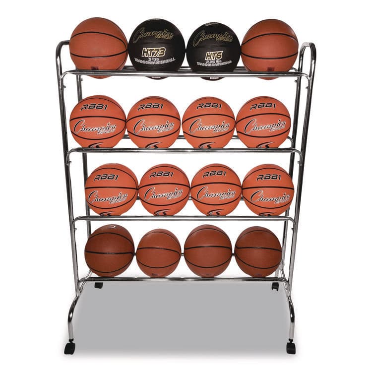 CHAMPION SPORT Powder-Coated Ball Cart, Metal, 132 lb Capacity, 17 x 41 x 53, Silver (CSIBRC4) thumbnail 2