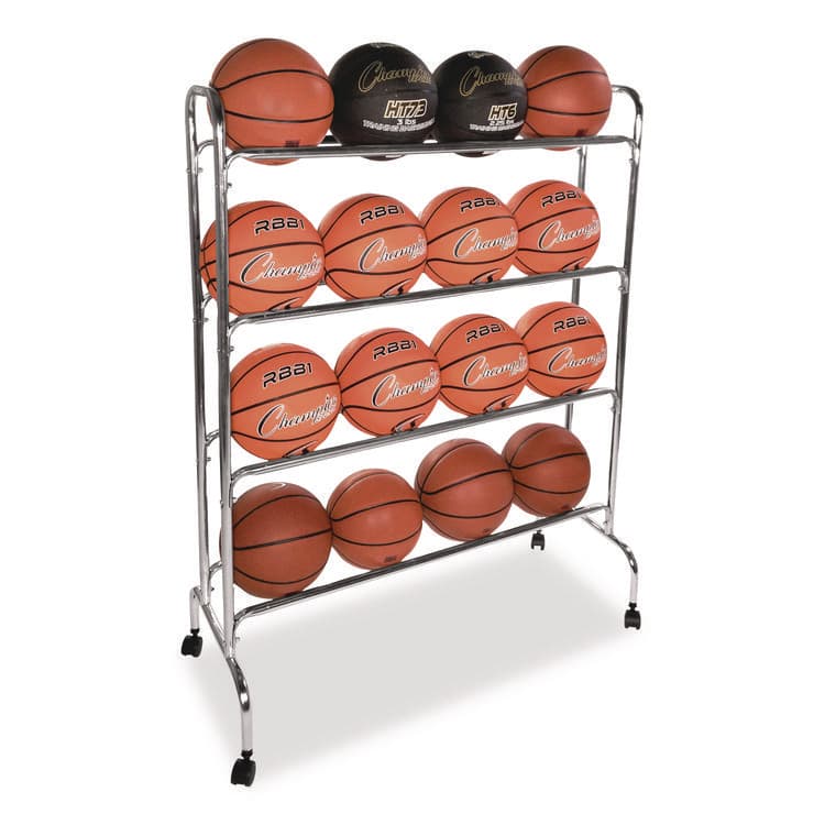 CHAMPION SPORT Powder-Coated Ball Cart, Metal, 132 lb Capacity, 17 x 41 x 53, Silver (CSIBRC4) thumbnail 3