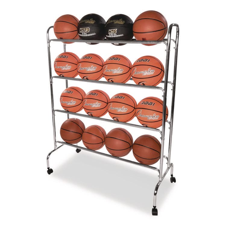 CHAMPION SPORT Powder-Coated Ball Cart, Metal, 132 lb Capacity, 17 x 41 x 53, Silver (CSIBRC4) thumbnail 4