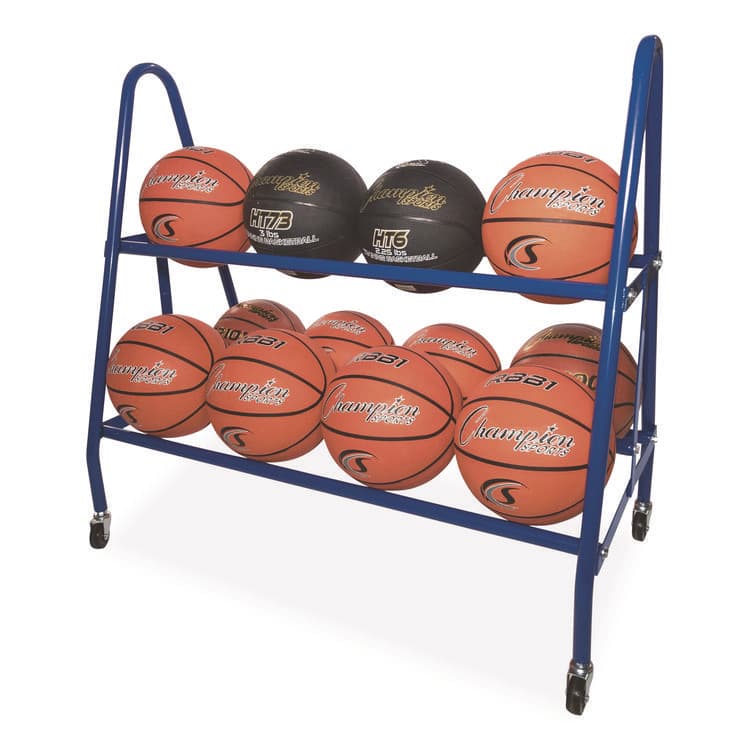 CHAMPION SPORT Heavy-Duty Deluxe Ball Cart, Metal, 132 lb Capacity, 17.5 x 38 x 35.75, Blue (CSIBRC12) thumbnail 3