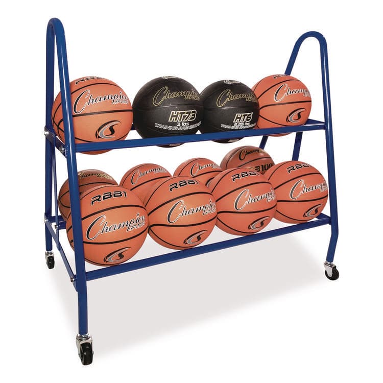 CHAMPION SPORT Heavy-Duty Deluxe Ball Cart, Metal, 132 lb Capacity, 17.5 x 38 x 35.75, Blue (CSIBRC12) thumbnail 4