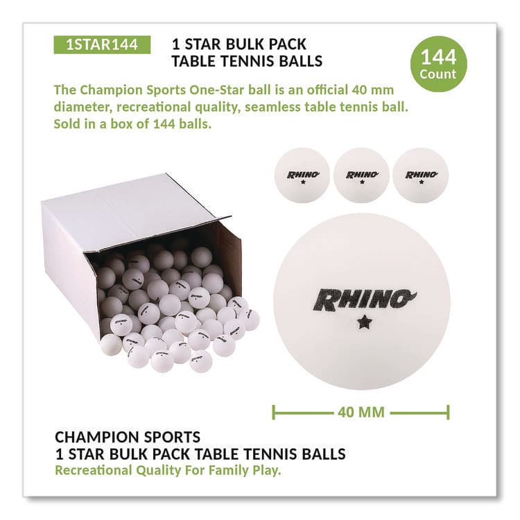 CHAMPION SPORT Table Tennis Balls, Official Size, White, 144/Carton (CSI1STAR144) thumbnail 2