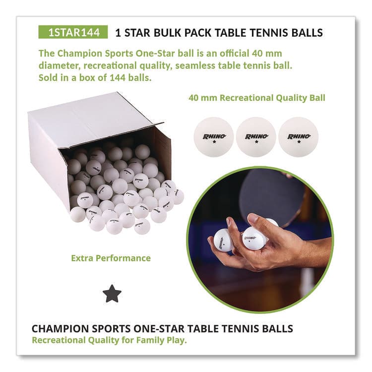 CHAMPION SPORT Table Tennis Balls, Official Size, White, 144/Carton (CSI1STAR144) thumbnail 3