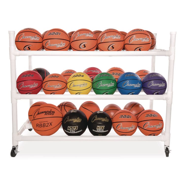 CHAMPION SPORT 30 Basketball Heavy-Duty Cart, Heavy-Duty Plastic, 176 lb Capacity, 19 x 55 x 45, White (CSI30CART) thumbnail 2