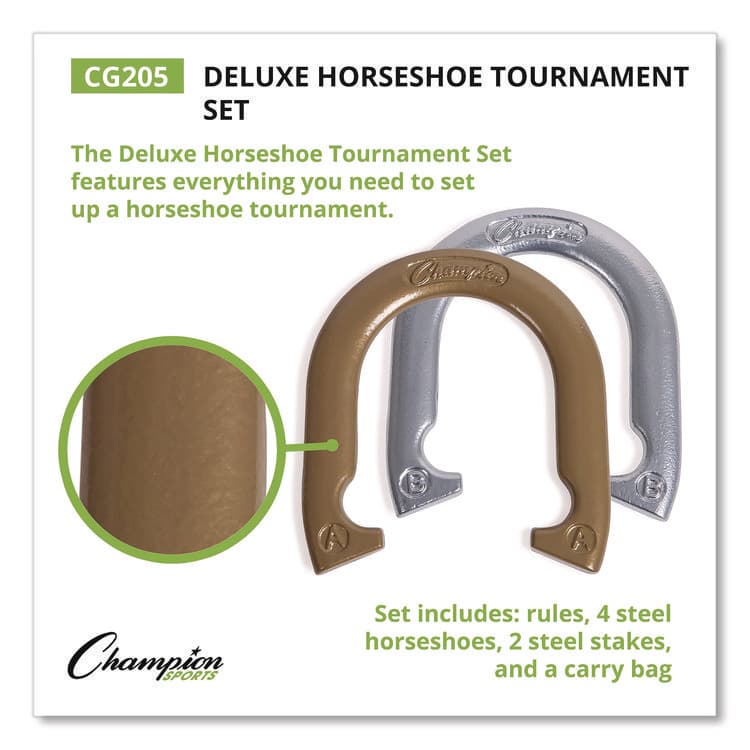 CHAMPION SPORT Deluxe Horseshoe Tournament Set, 4 Horseshoes/2 Stakes/Carry Bag/Rule Sheet (CSICG205) thumbnail 2