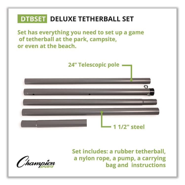 CHAMPION SPORT Deluxe Tether Ball Set, Tetherball/102" Cord/(4) 24" Telescoping Poles/Carry Bag/Pump with Needle (CSIDTBSET) thumbnail 3