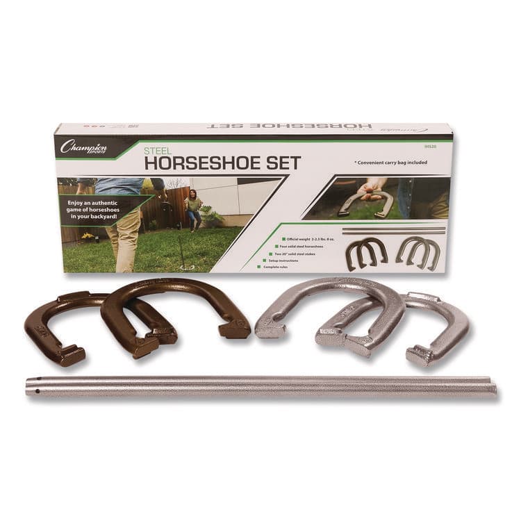 CHAMPION SPORT Steel Horseshoe Set, (4) Horseshoes/(2) 20" Stakes/Nylon Carry Bag (CSIIHS20)