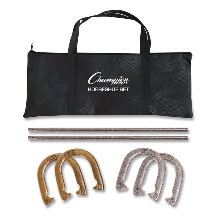CHAMPION SPORT Steel Horseshoe Set, (4) Horseshoes/(2) 24" Stakes/Nylon Carry Bag (CSIIHS100)
