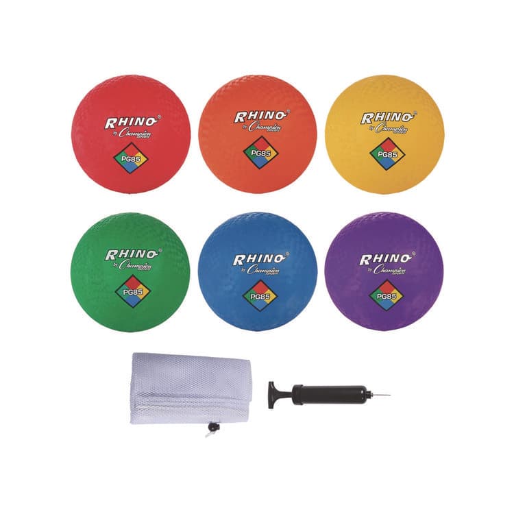 CHAMPION SPORT 8.5" Playground Ball Set with Air Pump, Assorted Colors, 6/Set (CSIPG85XSET)