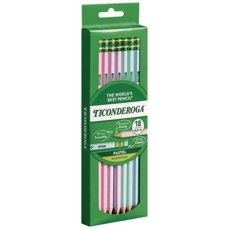 DIXON TICONDEROGA CO. Pre-Sharpened Pencil, 2.2 mm, HB (#2), Black Lead, Pastel Assorted Barrel, 18/Pack (DIXX13718)