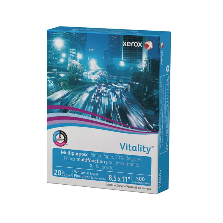 XEROX CORP. Vitality 30% Recycled Multipurpose Paper, 92 Bright, 20 lb Bond Weight, 8.5 x 11, White, 500/Ream (XER3R06296) thumbnail 3