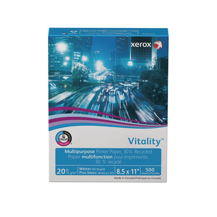 XEROX CORP. Vitality 30% Recycled Multipurpose Paper, 92 Bright, 20 lb Bond Weight, 8.5 x 11, White, 500/Ream (XER3R06296) thumbnail 4